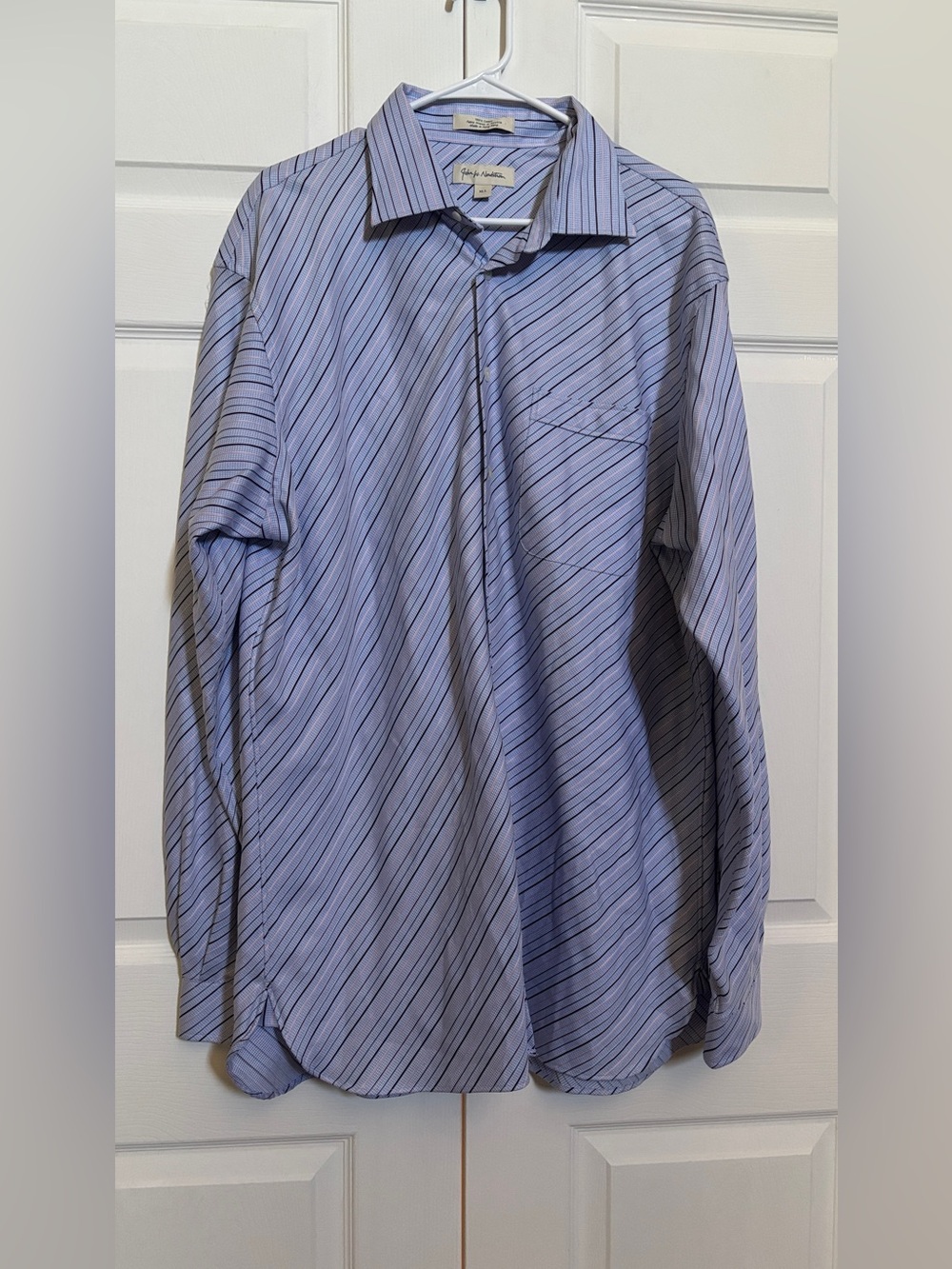 John W Nordstrom Men XLL Blue Striped 100% Cotton Long Sleeve Dress Shirt